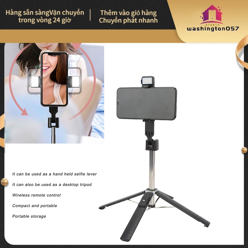 Có thể bán buôn Gậy chụp ảnh tự sướng 360 độ Đèn LED có thể xoay 3 mức Điều chỉnh độ sáng Điều khiển từ xa không dây Hàng giao ngayWashington057