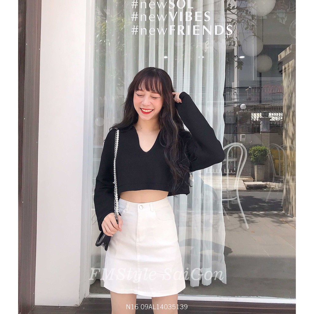 [Mã WASKT304 giảm 15% tối đa 30K đơn 99K] ÁO LEN CROP CỔ BẺ TAY DÀI (20ALU12G10102)