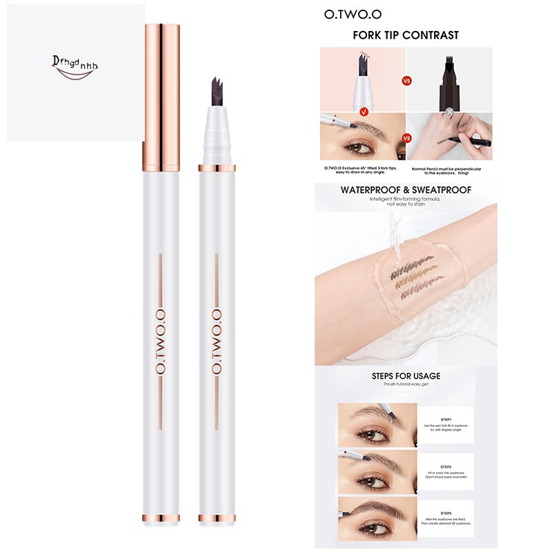 (Hàng Mới Về) Bút Kẻ Lông Mày Dạng Lỏng O.Two.O Thiết Kế 3 Ngòi Chống Thấm Nước Lâu Trôi Trang Điểm Tự Nhiên