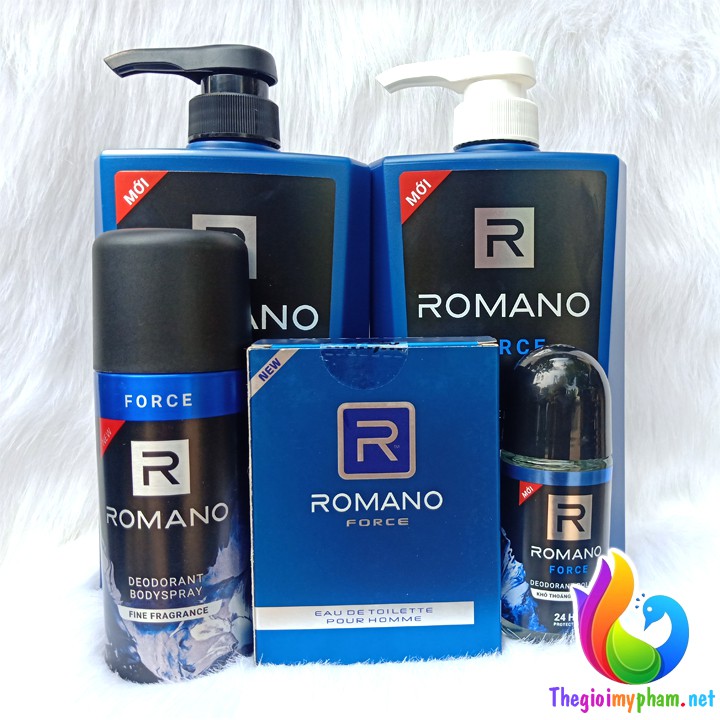 Combo Romano Force: Dầu gội 650g, sữa tắm 650g, xịt khử mùi 150ml+ Lăn khử mùi 50ml + Nước hoa 50ml