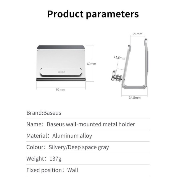 Đế giữ điện thoại dán tường bằng kim loại Baseus