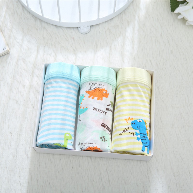 Hộp 3 quần lót dạng đùi Boxer bé trai Hàn Quốc 100% cotton mẫu Khủng Long Xanh Dương