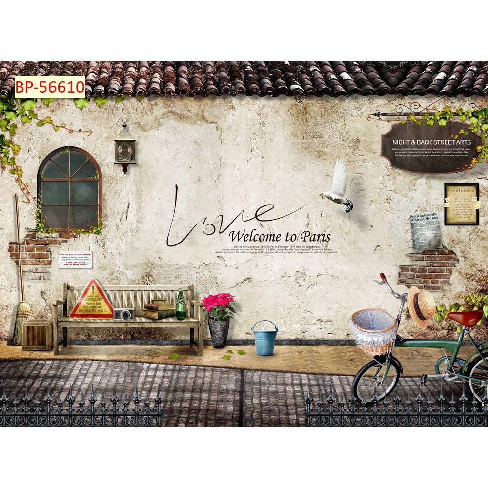 Tranh dán tường Quán Cafe, Trà Sữa, Trang Trí Cửa Hàng 3D tặng keo và dụng cụ dán