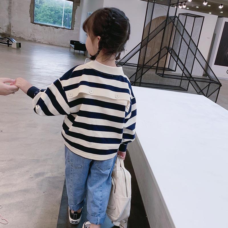 Áo thun Polo dài tay họa tiết kẻ sọc thời trang thu đông cho bé gái