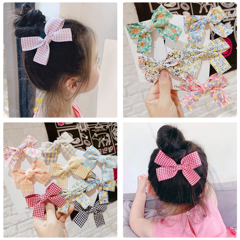 Kẹp tóc đính nơ họa tiết nhiều màu phối kim loại an toàn dành cho bé