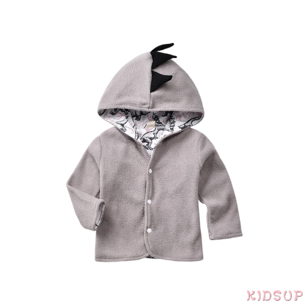 Áo Khoác Hoodie Có Khóa Kéo In Hình Khủng Long Dễ Thương Cho Bé Trai