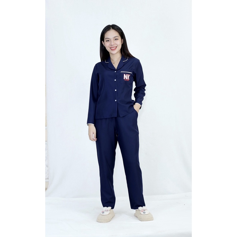 Bộ đồ bộ Pijama màu XANH ĐEN NKK tay dài quần dài lụa Pháp - Thoải Mái Nhẹ Nhàng