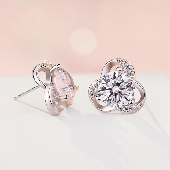 Khuyên Tai Bạc S925 Hình Hoa Đính Đá Xinh Xắn