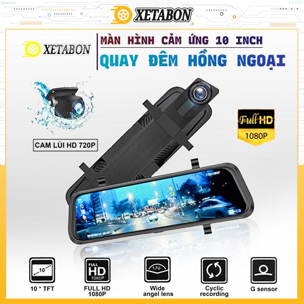 Camera hành trình ô tô X10 Full HD 1080p có kết nối điện thoại, gương chiếu hậu trước và sau, quay đêm sắc nét | BigBuy360 - bigbuy360.vn