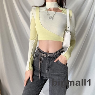 Uline-áo Crop top không đều dành cho nữ, áo Crop top dài tay gợi cảm cổ rỗng