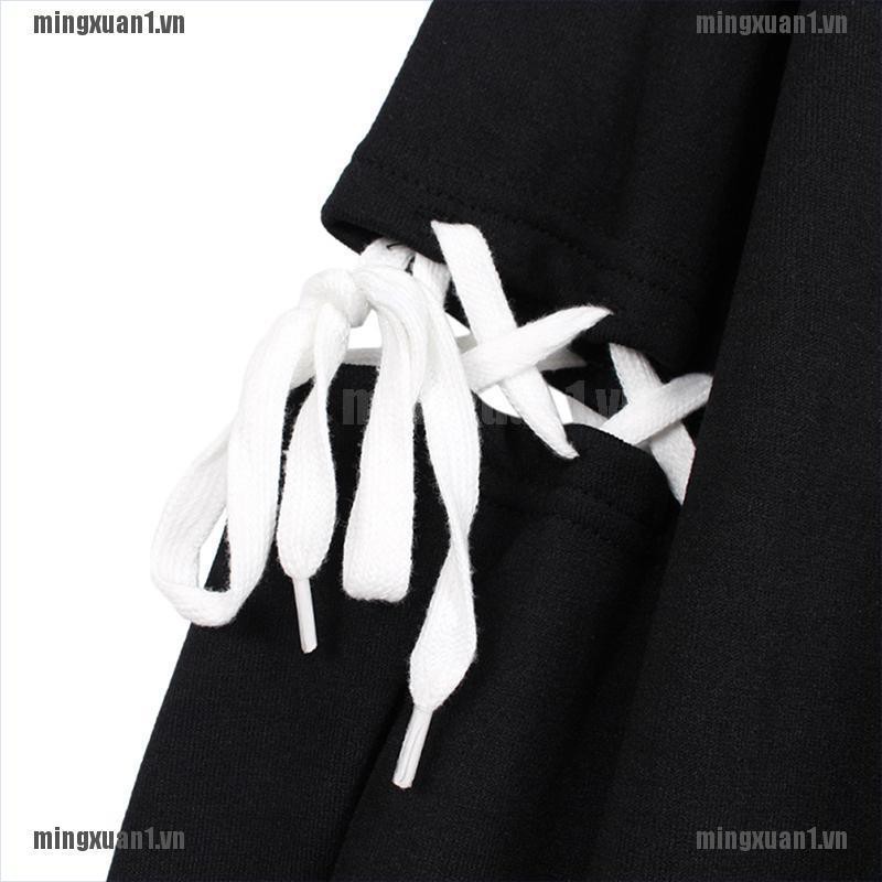 MINON Harajuku Print Lace Up Sweatshirt Women Hoodie Gothic Hooded Pullover Streetwear VN | BigBuy360 - bigbuy360.vn
