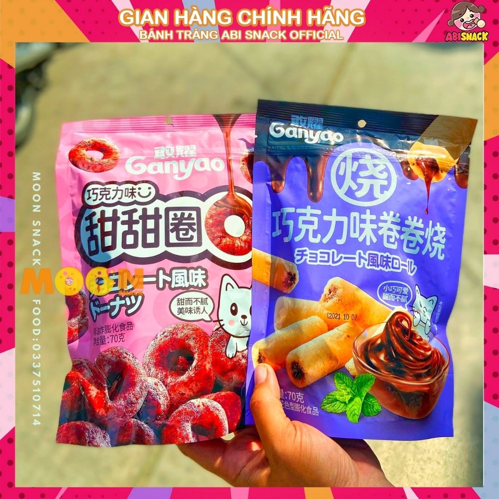 Snack Bánh Donut Vị Socola con mèo Ganyao gói hồng ngọt ngào nhưng không béo ngậy, thơm ngon hấp dẫn gói 70g