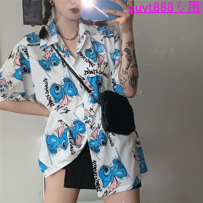 Áo Sơ Mi Tay Lỡ Dáng Rộng In Họa Tiết Hoạt Hình Stitch Phong Cách Nhật Bản Thời Trang Cho Cặp Đôi 04418