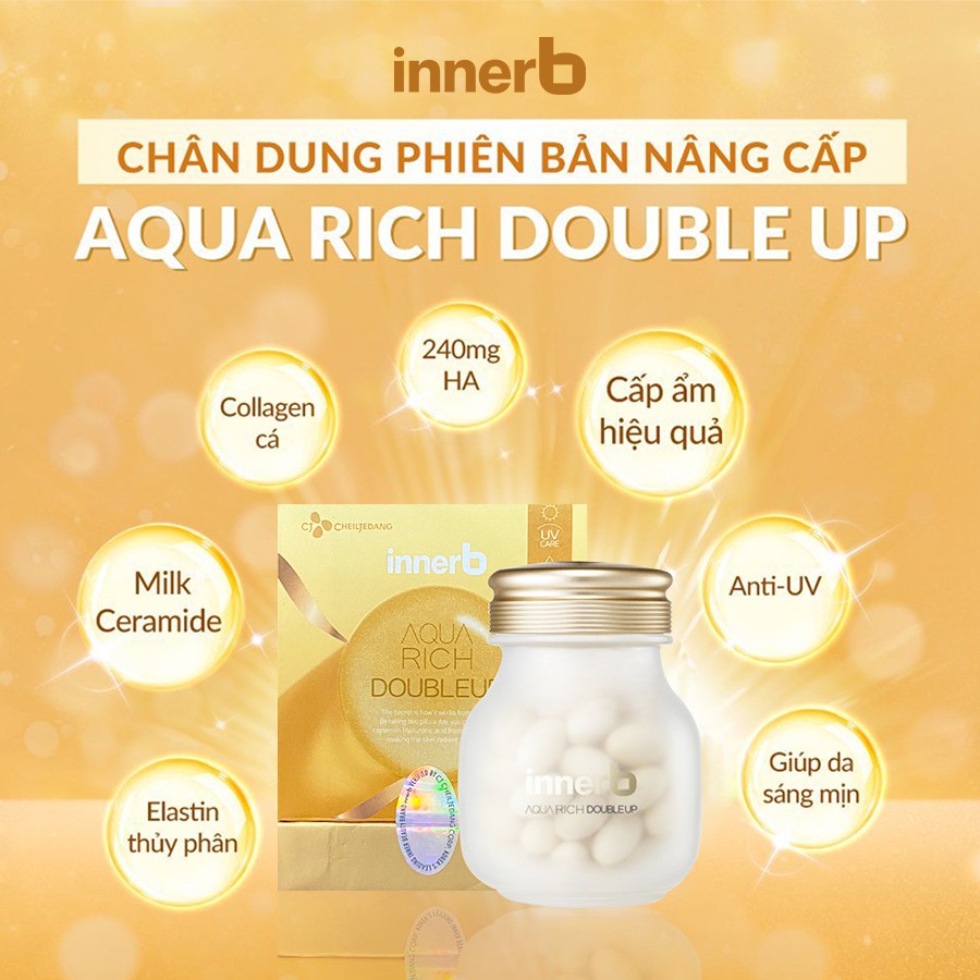 COMBO Viên Uống Cấp Nước Và Collagen InnerB Aqua Rich Double Up 70viên + Hộp 6 Nước Uống Collagen Innerb Glowshot 50mlx6