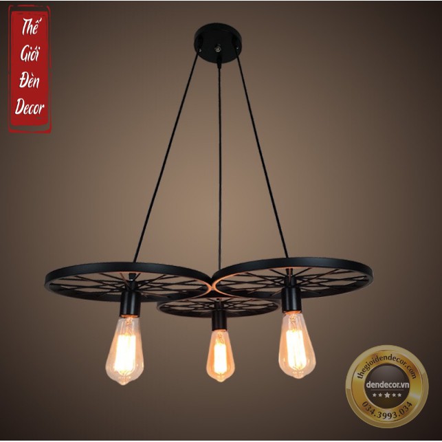 Đèn chùm thả 3 bánh xe độc đáo kèm bóng