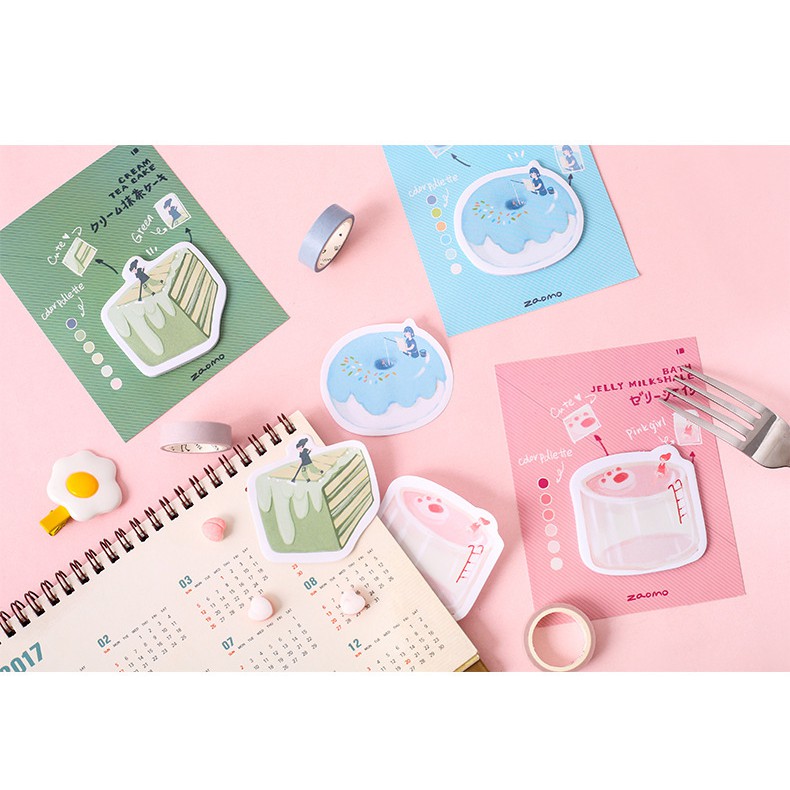 SN10 Giấy ghi chú sticky note bánh ngọt tráng miệng 6 màu 30 trang