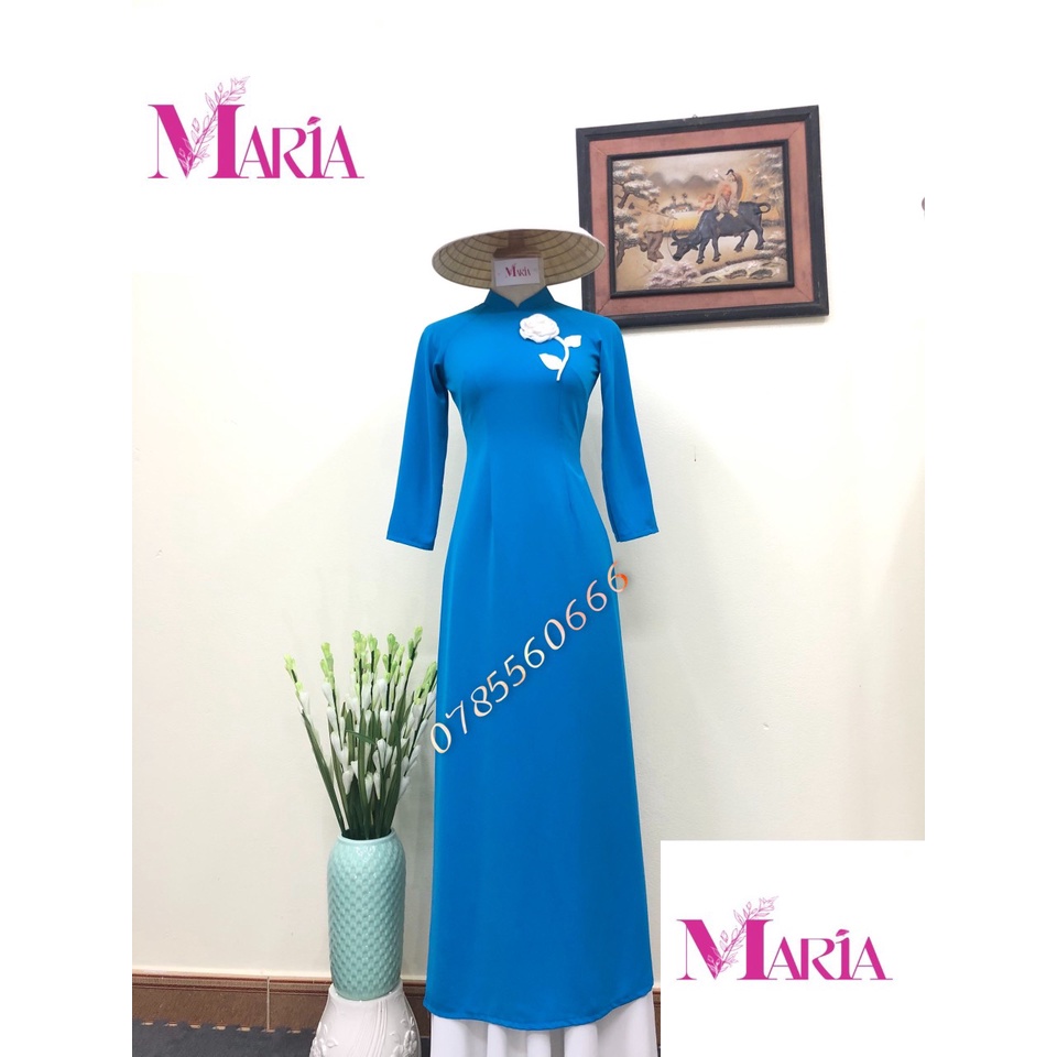[𝐌𝐀𝐑𝐈𝐀] 𝙏𝙃ƯƠ𝙉𝙂 𝙃𝙄Ệ𝙐 ÁO DÀI MÀU XANH -LỤA MĨ họa tiết bông hồng kết hợp quần màu trắng nhẹ nhàng tinh