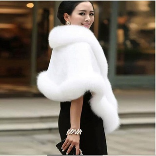 Áo choàng lông cáo giả phối khăn choàng sang trọng cho cô dâu