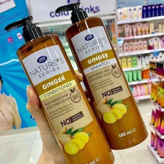 Cặp dầu gội xả gừng hữu cơ Boots THÁI LAN,ngăn ngừa và làm giảm tóc gãy rụng; kích thích mọc tóc con,kiềm dầu - minmin
