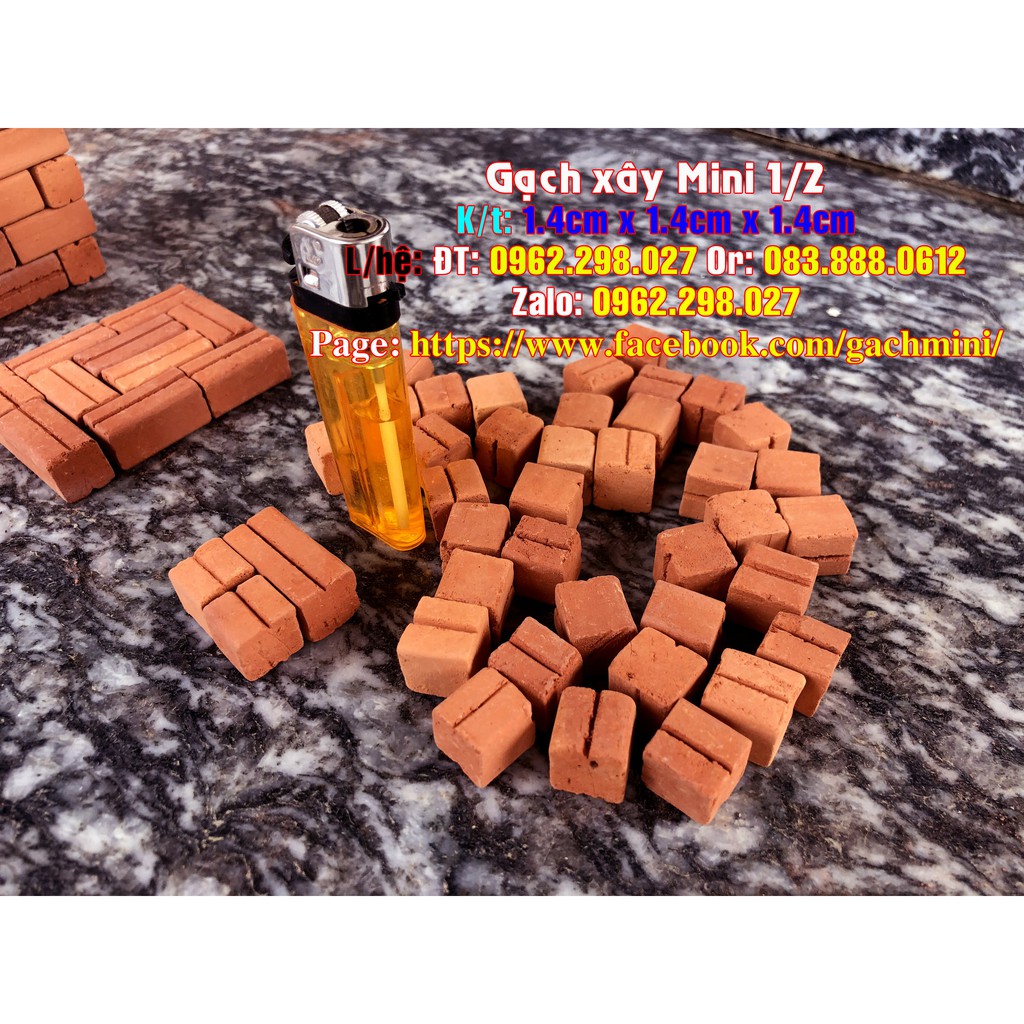 Gạch xây Mini 1/2 (set 100 viên), Gạch xây Mini, xây nhà mini, mô hình tiểu cảnh, trang trí sân vườn