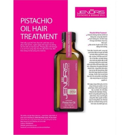 Tinh dầu Pistachio Oil Jenoris - dưỡng phục hồi tóc hư tổn Israel 100ml