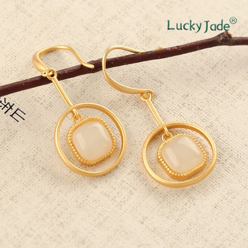 Bông Tai Mạ Bạc 925 Đính Ngọc Bích Trắng Thời Trang