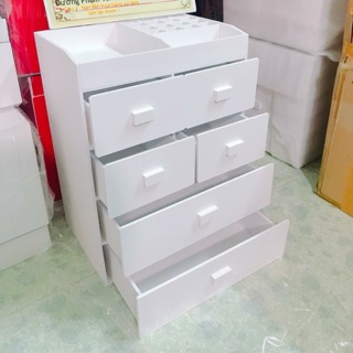 Tủ mỹ phẩm 5 tầng trắng, kệ mỹ phẩm tiện dụng, khay son trắng, kệ nước hoa