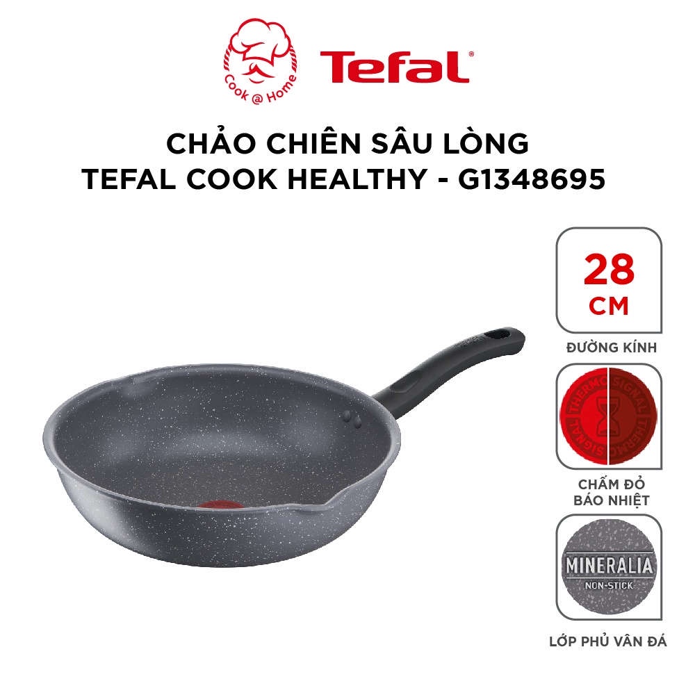 Chảo nhôm sâu lòng chống dính đáy từ Tefal Cook Healthy G1348695 size 28cm bảo hành 24 tháng