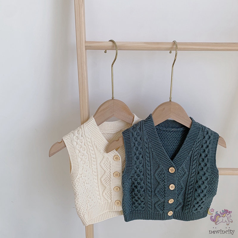 Áo len không tay cổ chữ V cho bé