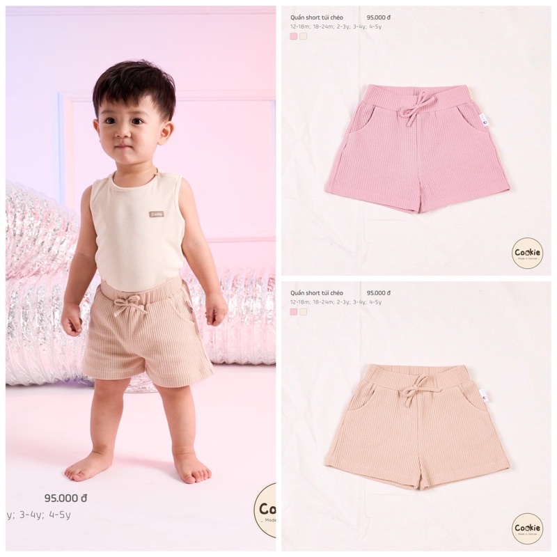 Quần short túi chéo Cookie dành cho bé trai bé gái mùa hè mát mẻ