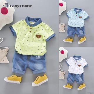 Children Clothing Boys Lapel Short Sleeve Cartoon Shirt+Shorts 2Pcs/set Suit Clothes