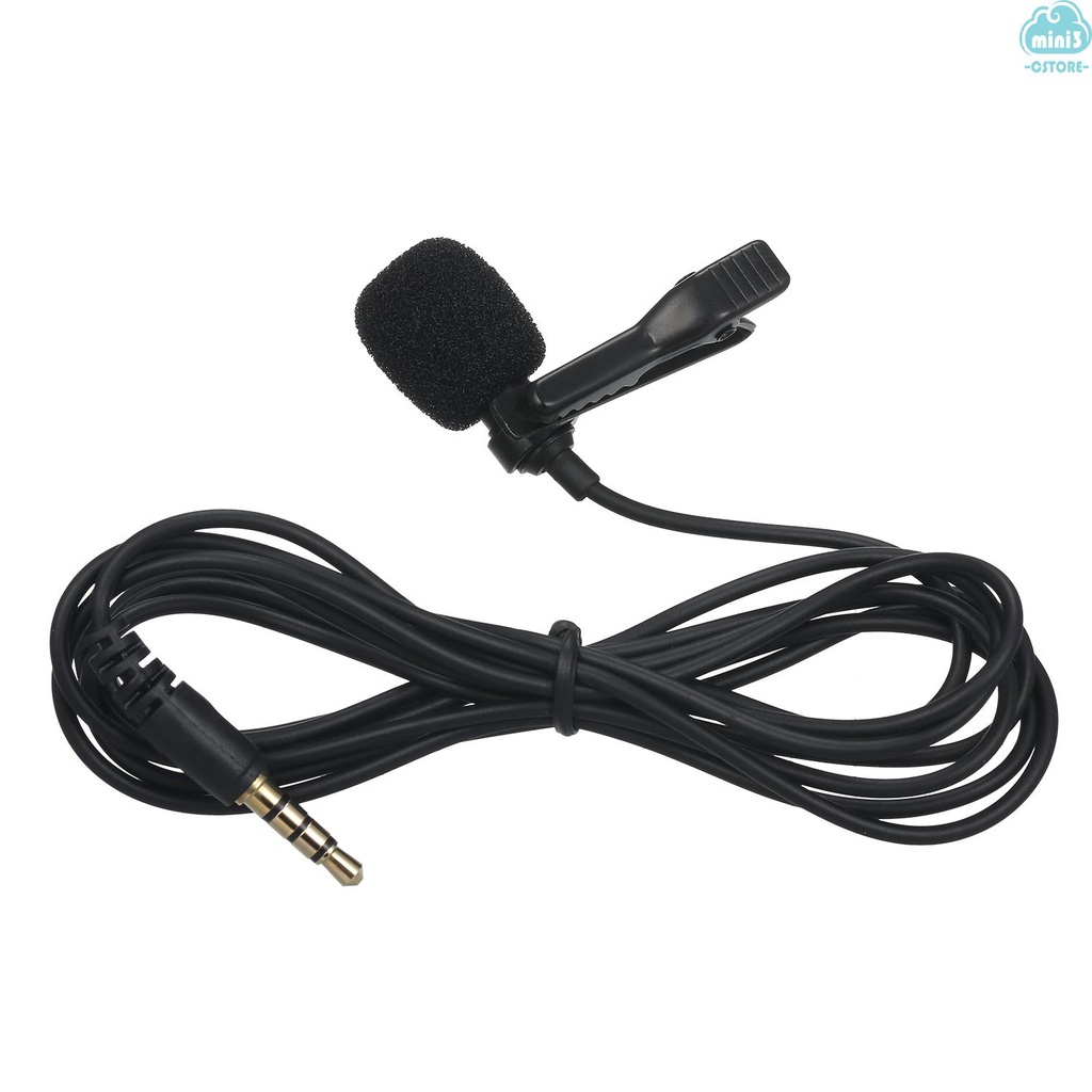 (V06) 3.5mm Mini Collar Microphone 1.5m Wires Clip Lapel Microphone High Sensitivity Mic with Storage Bag Audio Adapter Cable for Smart Phone Laptop PC