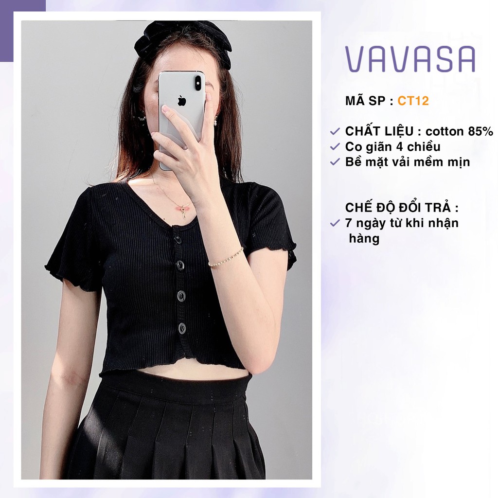 Áo croptop nữ kiểu ôm tay ngắn cổ tim bigsize thun body VAVASA CT12 | BigBuy360 - bigbuy360.vn