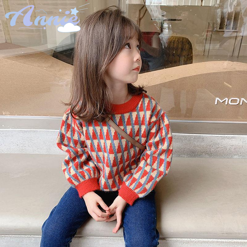 Áo Khoác Sweater Dày Chui Đầu Màu Đỏ Phong Cách Phương Tây Thời Trang Thu Đông Mới Cho Bé Gái