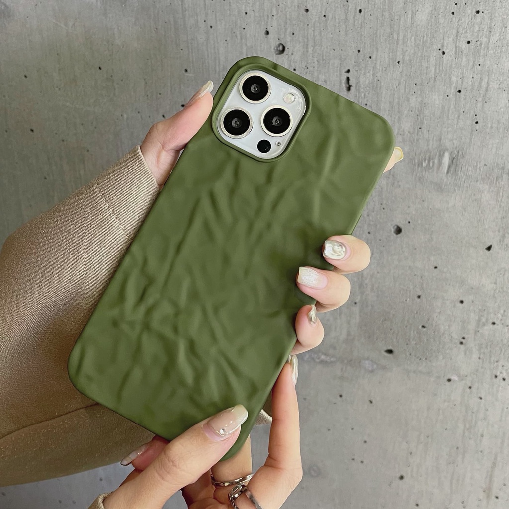 Ốp Điện Thoại Chống Sốc Màu Xanh Lá Quân Đội Đơn Giản Cho iPhone 14 / 13 / 12 / 11 / X / 8 / 7P