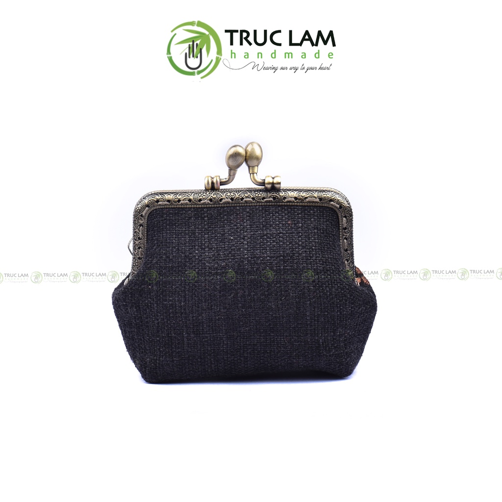 Ví Xu Cầm Tay Mini Khóa Nẹp Đồng Vải Gai Thêu Tay Họa Tiết Hoa Cỏ - Trúc Lâm Handmade