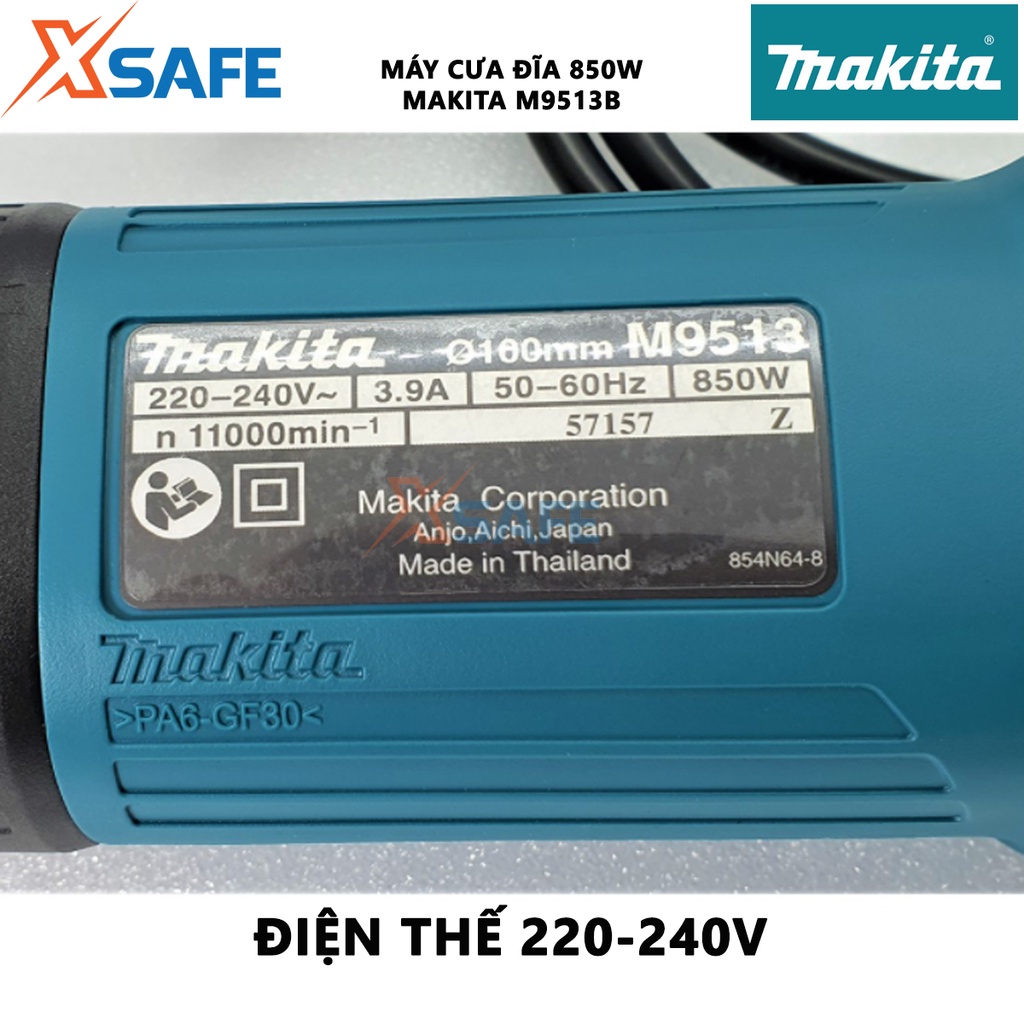 Máy mài góc MAKITA M9513B Máy mài cầm tay 850W công tắc đuôi, tốc độ không tải 11000rpm, đường kính đá mài 100mm - XSAFE