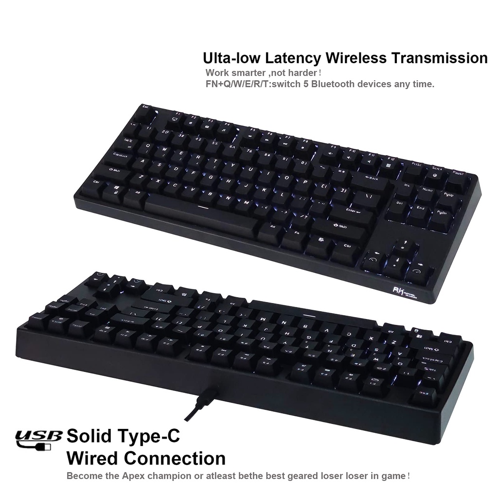 RK987 HOTSWAP - Bàn phím cơ Royal Kludge RK987 TKL 87 phím kết nối Bluetooth 5 wireless 2.4G Hotswap, Cáp Type C