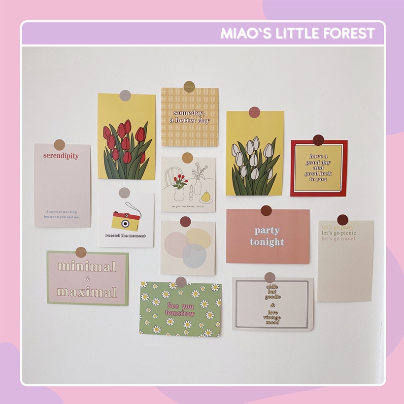 Thiệp decor MIAO'S LITTLE FOREST bộ 12 tấm card trang trí tường góc học tập style Hàn xinh xắn MPO249