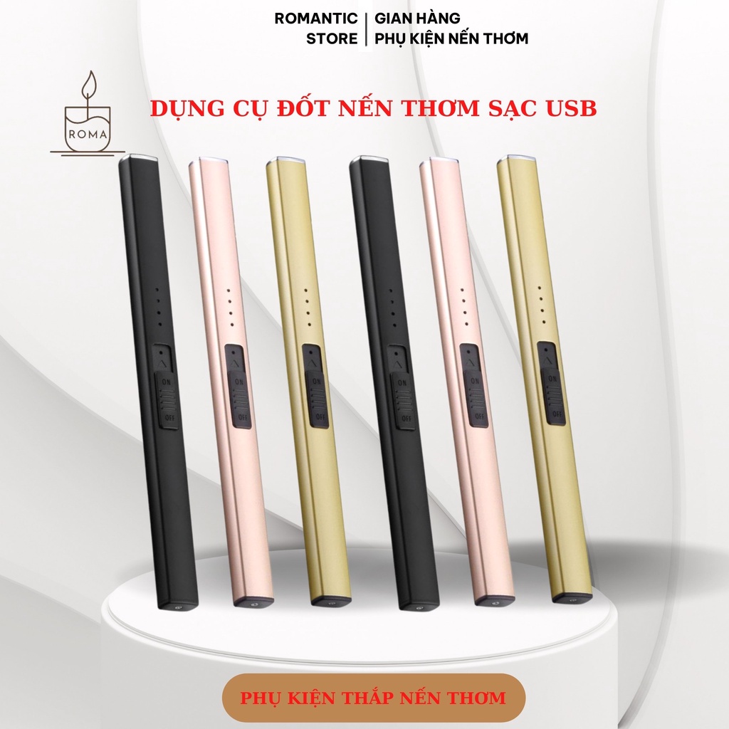 Phụ Kiện Đốt Nến Sạc USB Dụng cụ Thắp Nến Cho Nến Thơm Hiển Thị Pin Kèm dây sạc. Trang Trí Quà Tặng