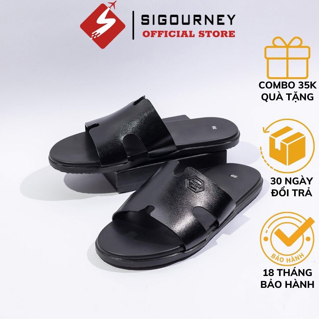 Dép da nam chữ H da bò thật SIGOURNEY SIG-29 BẢO HÀNH 12 THÁNG