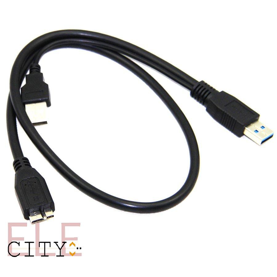 ✨COD✨0.6m Dual USB 3.0 A Male to Micro B Y Black Power Data Cable Mobile Hard Disk