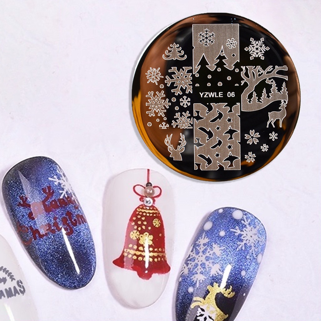 Khuôn In Hình Trang Trí Móng Tay Bằng Thép Không Gỉ Trong Suốt Họa Tiết Giáng Sinh Dành Cho Salon