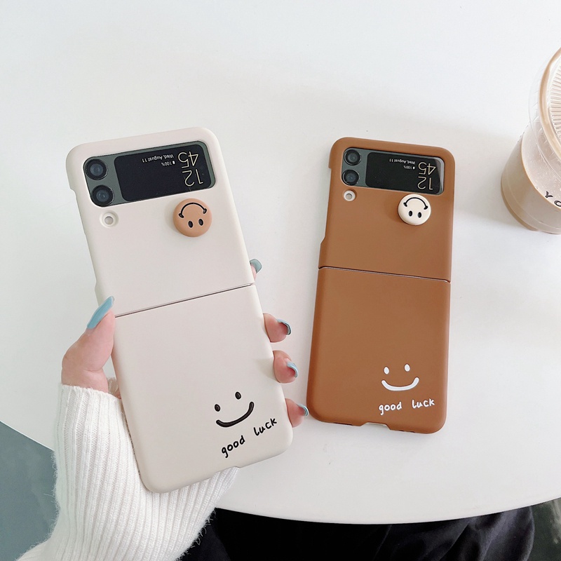 Ốp Điện Thoại Họa Tiết Mặt Cười Hoạt Hình Sang Trọng Phong Cách Hàn Quốc Cho Samsung Galaxy Z Flip 3 5G Z Flip4