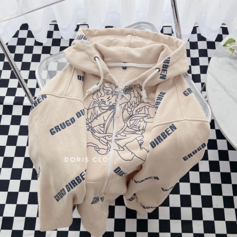 Áo Khoác Nỉ Mũ 2 Lớp In Kín Chữ GRURD, Chữ In Nét Không Bong Form Oversize (kèm ảnh thật)