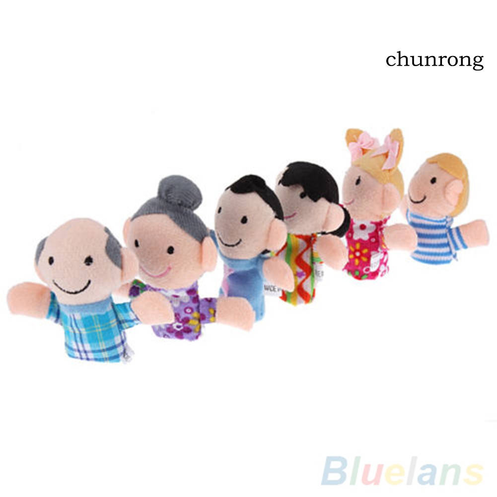 CR+6Pcs Baby Kid Plush Cloth Play Game Learn Story Family Finger Puppets Toys