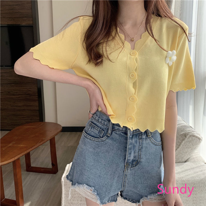 Áo Cardigan Dệt Kim Tay Ngắn Dáng Rộng Thời Trang Trẻ Trung Mùa Hè Cho Nữ