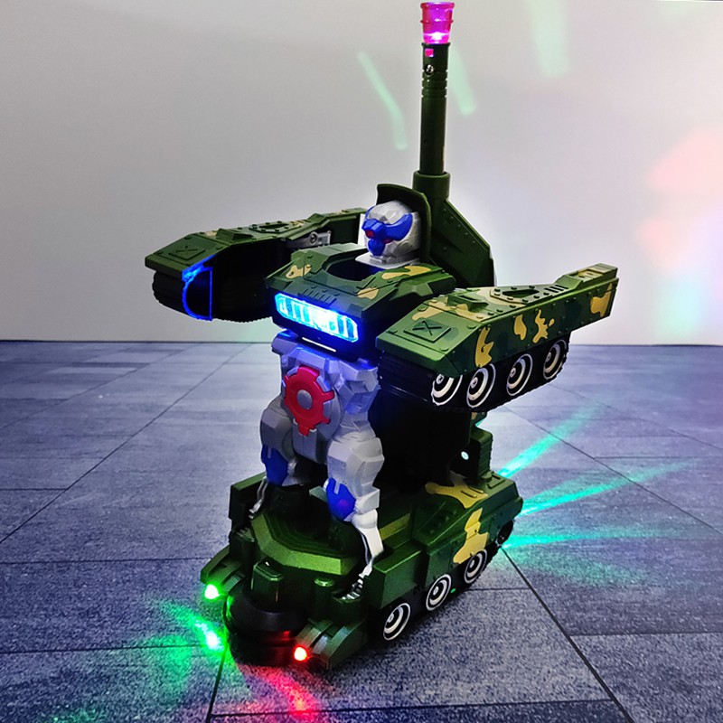 Đồ Chơi Trẻ Em Xe Tăng Biến Hình Robot Tự Động Có Đèn Và Nhạc