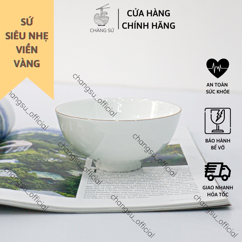 Bát cơm viền vàng sứ siêu nhẹ - Sứ xương siêu nhẹ Minh Châu - Vỡ 1 đổi 1