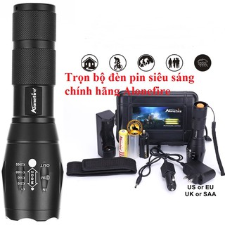 Đèn pin siêu sáng thế hệ mới thương hiệu Alonefire kèm 1 pin 18650 dung lượng 4200 mAp + sạc ô tô